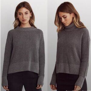 Vetta Capsule Wardrobe Convertible Waffle Mock neck Pullover Sweater Gray Large